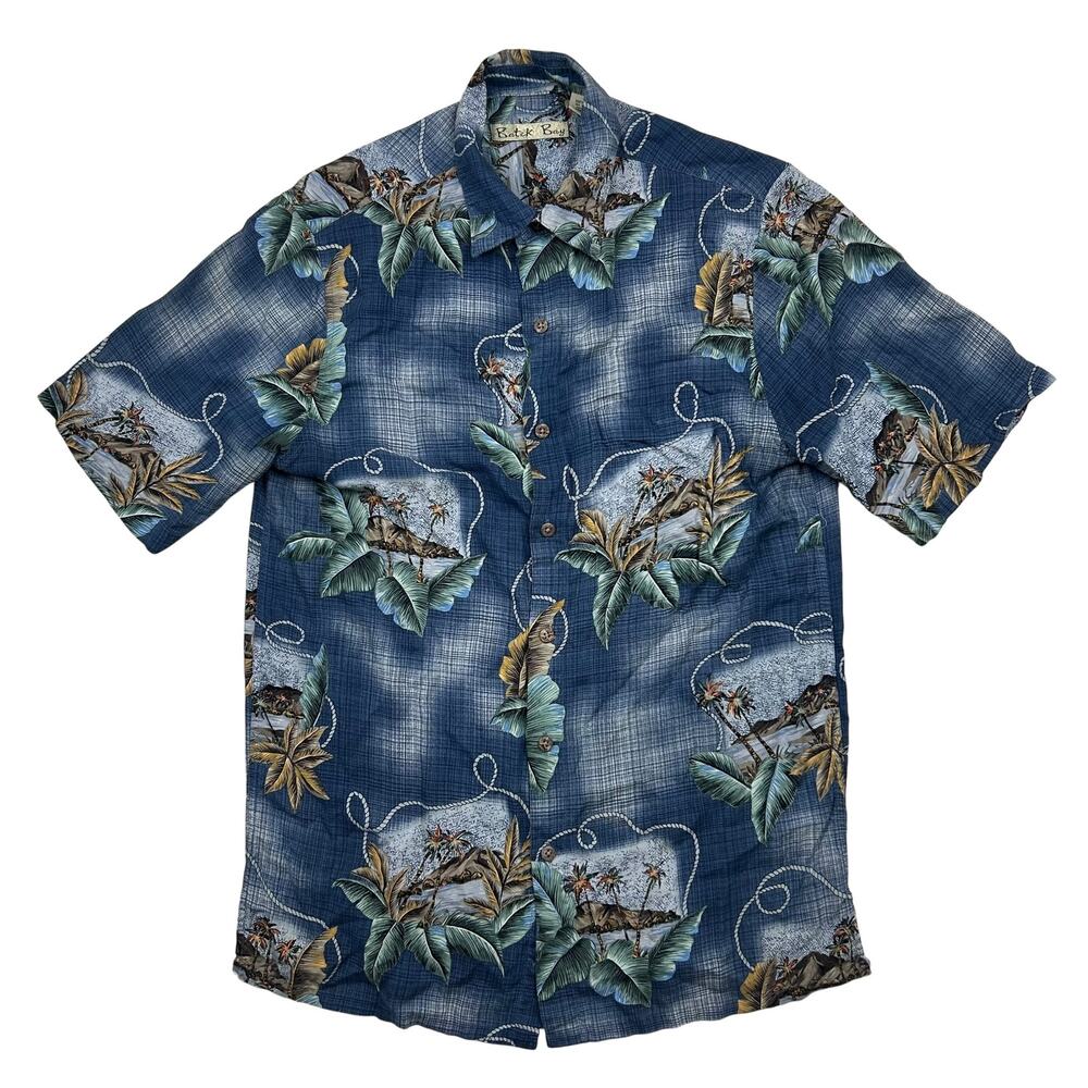 Batik Bay Hawaiian Shirt Mens S Blue Tropical Aloha Rayon Island Button Up